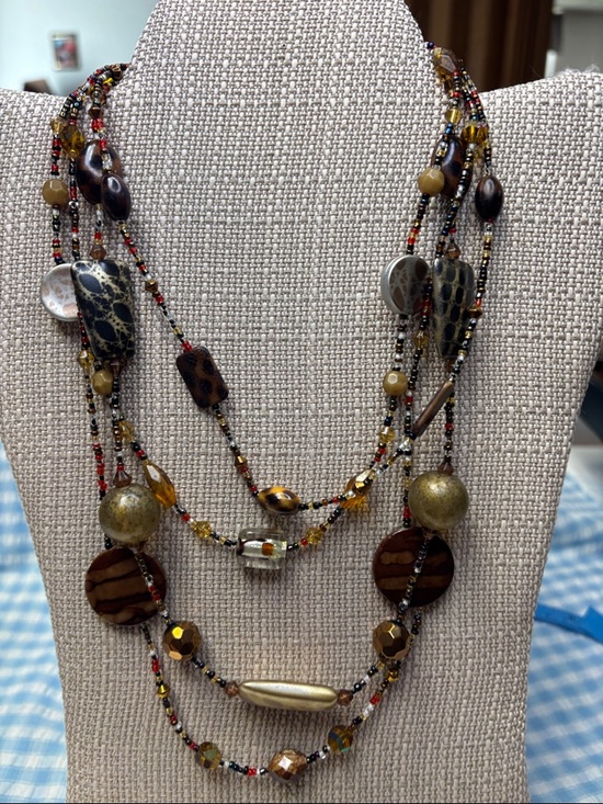 Kole Jewelry - Multi-Strand Brown and Gold Beaded Layered Necklace